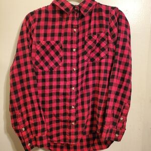 Red Plaid button up shirt women's size X- Large